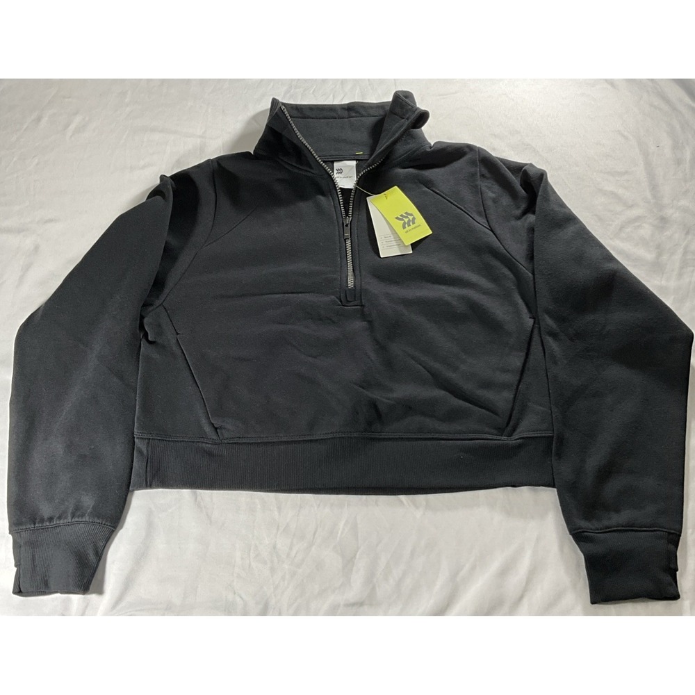 All In Motion Core Fleece 1/2 Zip Black Crop Jacket Women's Size Small - Picture 3 of 10